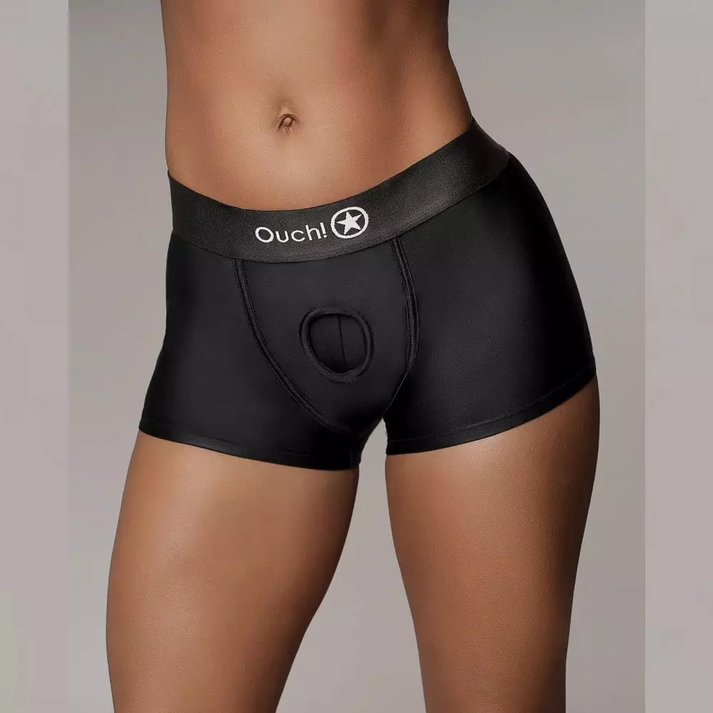 Ouch! Vibrating Strap-On Boxer Harness In Black XS/S